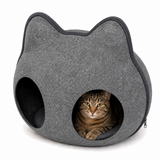 Cat Bed House Cave Nest w/ Pillow Igloo Cave in Grey (Detachable, Washable Sturdy Felt)