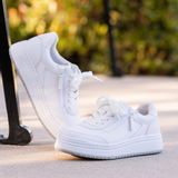 Alegria Averie Retro Classic Sneakers w/ Side Zip - White (Everyday Walking Shoes)
