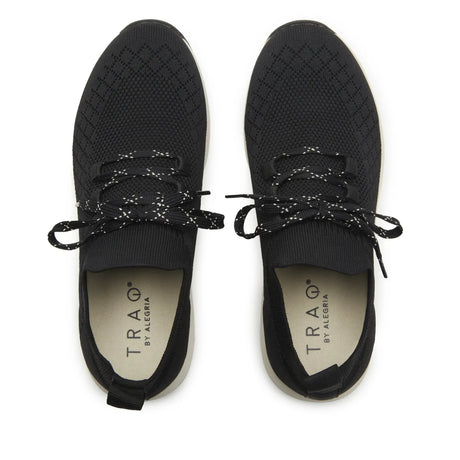 TRAQ Froliq Womens Walking Shoes Knit Lace-Up Lightweight Cushioned in Black
