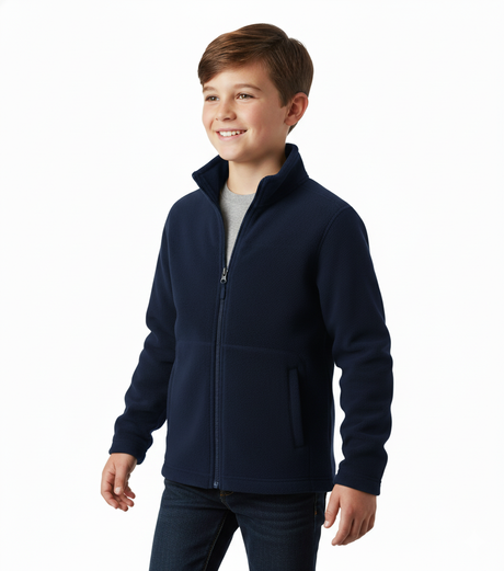 Kids Polar Fleece Full Zip Jumper Jacket Winter Warm in Navy Blue - 14