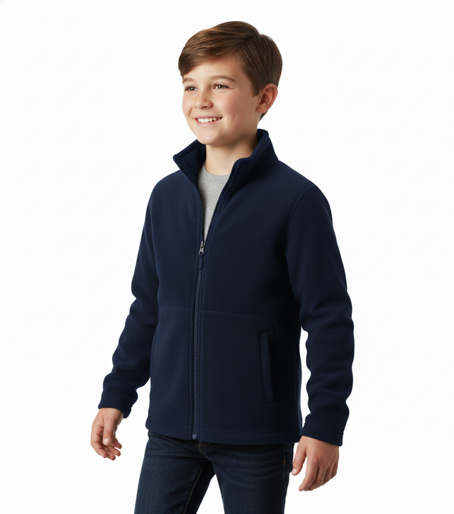 Kids Polar Fleece Full Zip Jumper Jacket Winter Warm in Navy Blue - 14