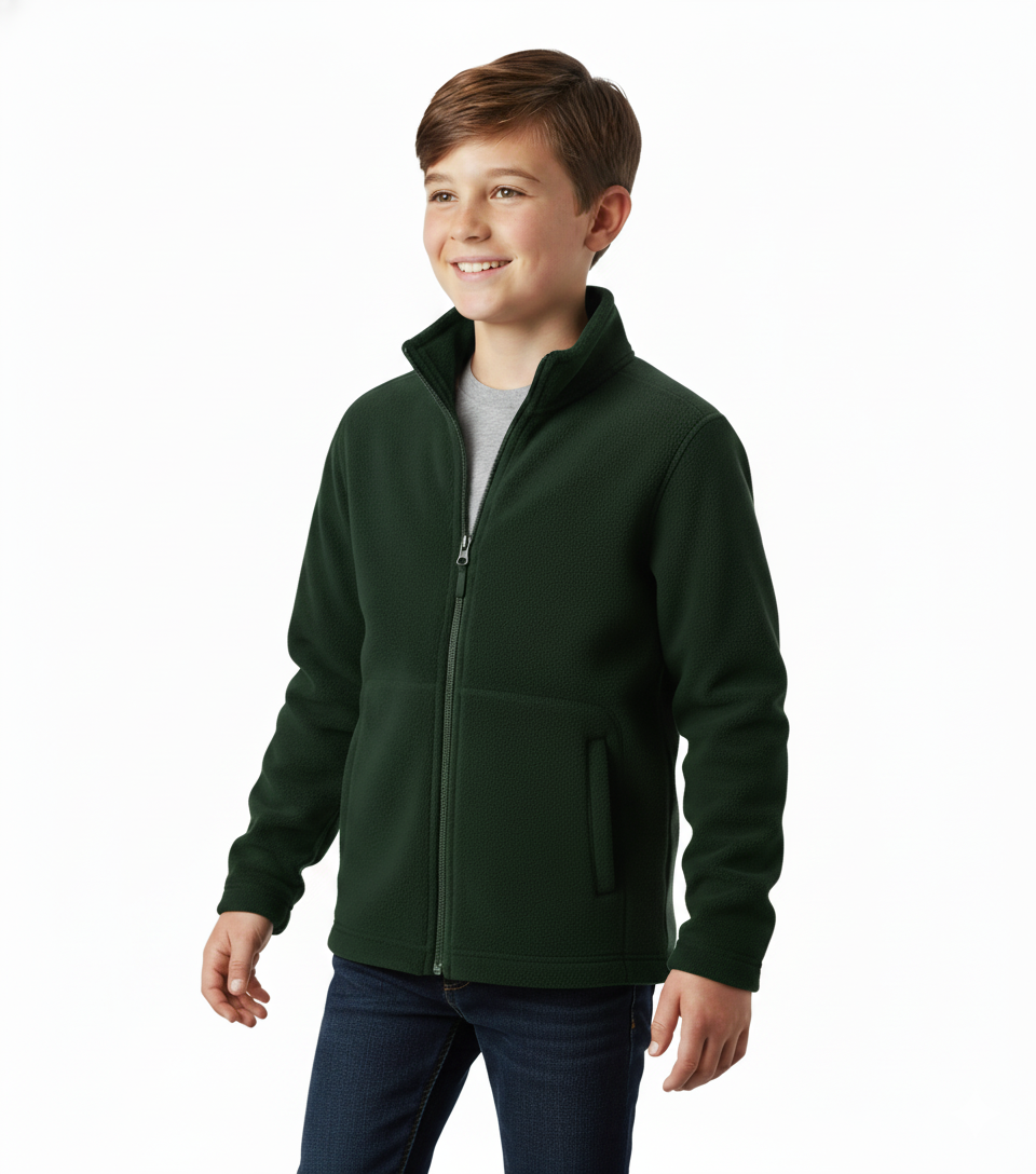 Kids Polar Fleece Full Zip Jumper Jacket Winter Warm in Bottle Green
