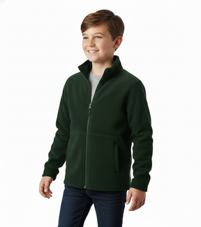 Kids Polar Fleece Full Zip Jumper Jacket Winter Warm in Bottle Green