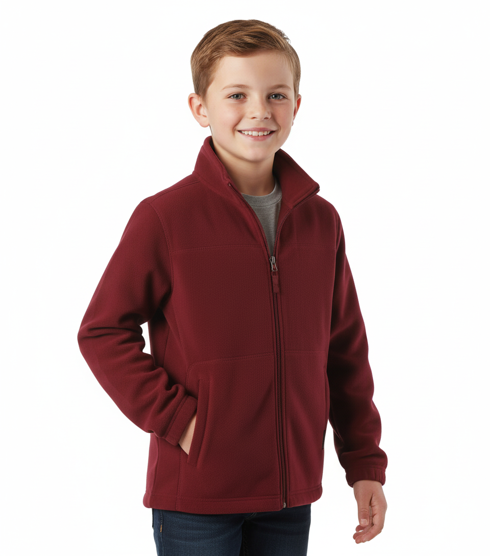 Kids Polar Fleece Full Zip Jumper Jacket Winter Warm in Burgundy