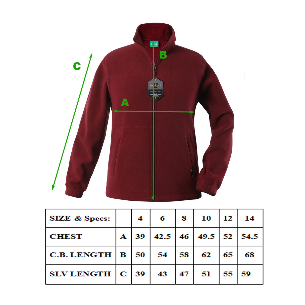 Kids Polar Fleece Full Zip Jumper Jacket Winter Warm in Burgundy