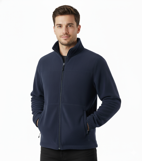 Mens Polar Fleece Full Zip Jumper Jacket Winter Warm in Navy Blue