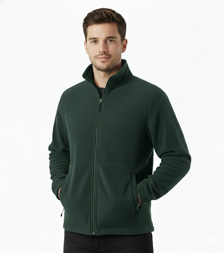 Mens Polar Fleece Full Zip Jumper Jacket Winter Warm in Bottle Green
