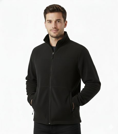 Mens Polar Fleece Full Zip Jumper Jacket Winter Warm in Black - 3XL