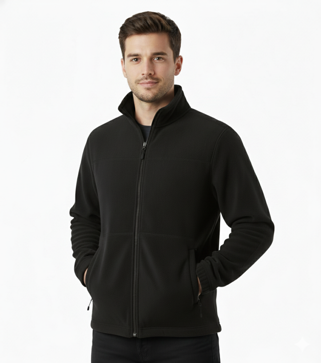 Mens Polar Fleece Full Zip Jumper Jacket Winter Warm in Black - 3XL