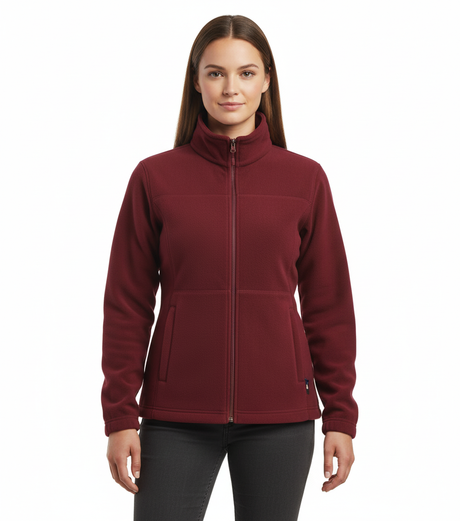 Womens Polar Fleece Full Zip Jumper Jacket Winter Warm in Burgundy