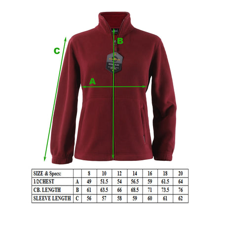 Womens Polar Fleece Full Zip Jumper Jacket Winter Warm in Burgundy