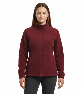 Womens Polar Fleece Full Zip Jumper Jacket Winter Warm in Burgundy