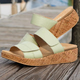 Alegria Mena Womens Sandals Leather Adjustable Straps Cork Wedge in Sea Foam