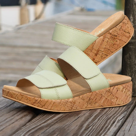 Alegria Mena Womens Sandals Leather Adjustable Straps Cork Wedge in Sea Foam