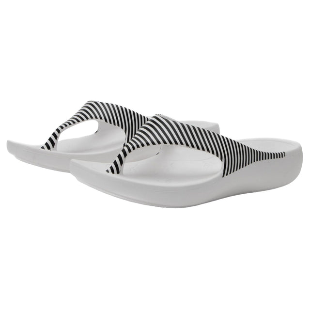 Alegria Ode Womens Sandals RecoverMe Arch Support Thong in Black & White Stripes - EUR 36