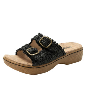 Alegria Oona Womens Slides - Raffia Black (Adjustable Sandals w/ 1.75" Heel)