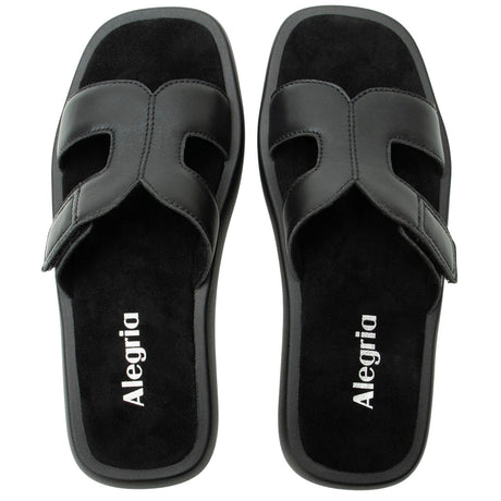 Alegria Portia Women’s Sandals Leather Adjustable Strap Comfort Slip-On in Black