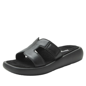 Alegria Portia Womens Leather Sandals - Black (Adjustable Strap Slip-On Shoes)