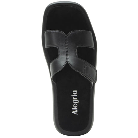 Alegria Portia Women’s Sandals Leather Adjustable Strap Comfort Slip-On in Black