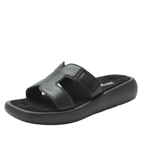 Alegria Portia Women’s Sandals Leather Adjustable Strap Comfort Slip-On in Black