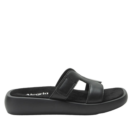 Alegria Portia Women’s Sandals Leather Adjustable Strap Comfort Slip-On in Black