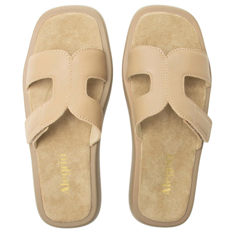 Alegria Portia Women’s Sandals Leather Adjustable Strap Comfort Slip-On in Beige