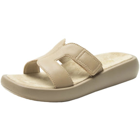 Alegria Portia Womens Leather Sandals - Beige (Adjustable Strap Slip-On Shoes)