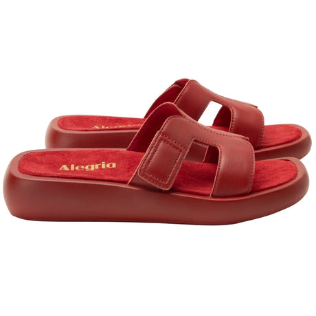 Alegria Portia Women’s Sandals Leather Adjustable Strap Comfort Slip-On in Ruby