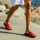 Alegria Portia Women’s Sandals Leather Adjustable Strap Comfort Slip-On in Ruby