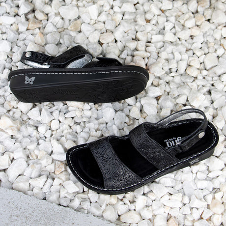 Alegria Verona Womens Leather Mini Rocker Sole Comfort Sandals in Inky