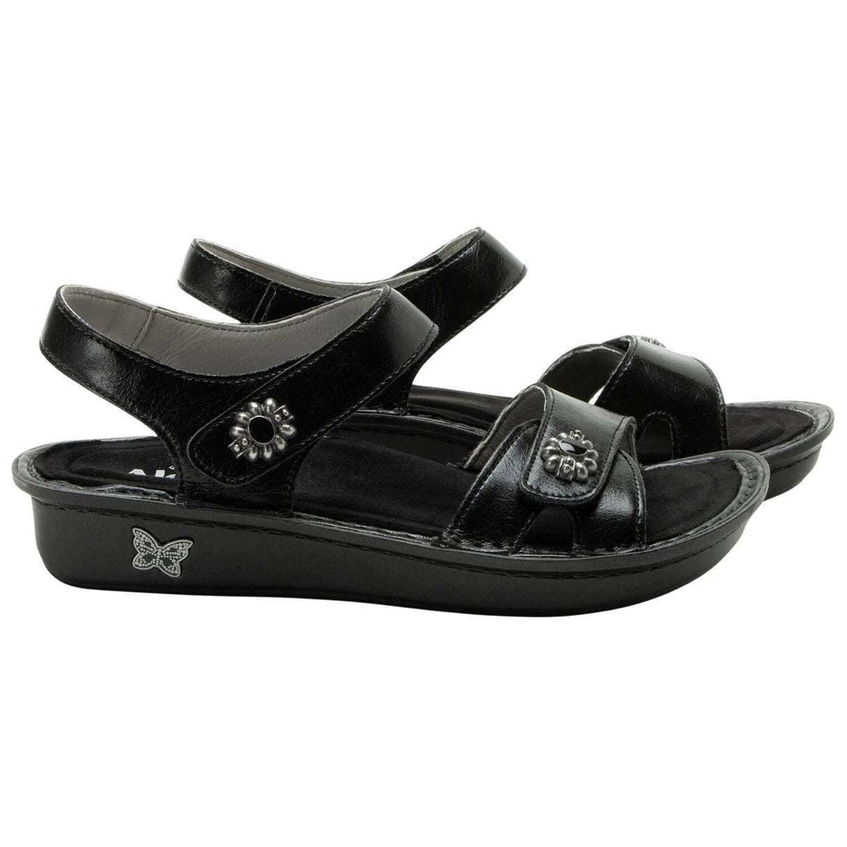 Alegria Vienna Womens Embossed Leather Slingback Sandals in Black Sapphire