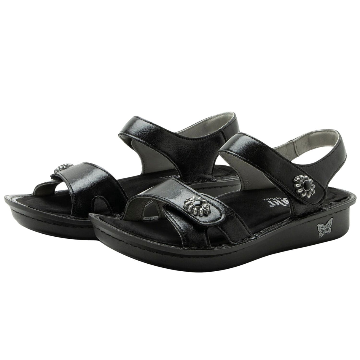 Alegria Vienna Womens Embossed Leather Slingback Sandals in Black Sapphire - EUR 41