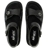 Alegria Vienna Womens Embossed Leather Slingback Sandals in Black Sapphire