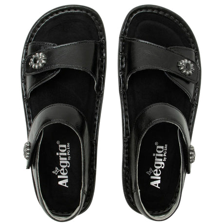 Alegria Vienna Womens Embossed Leather Slingback Sandals in Black Sapphire