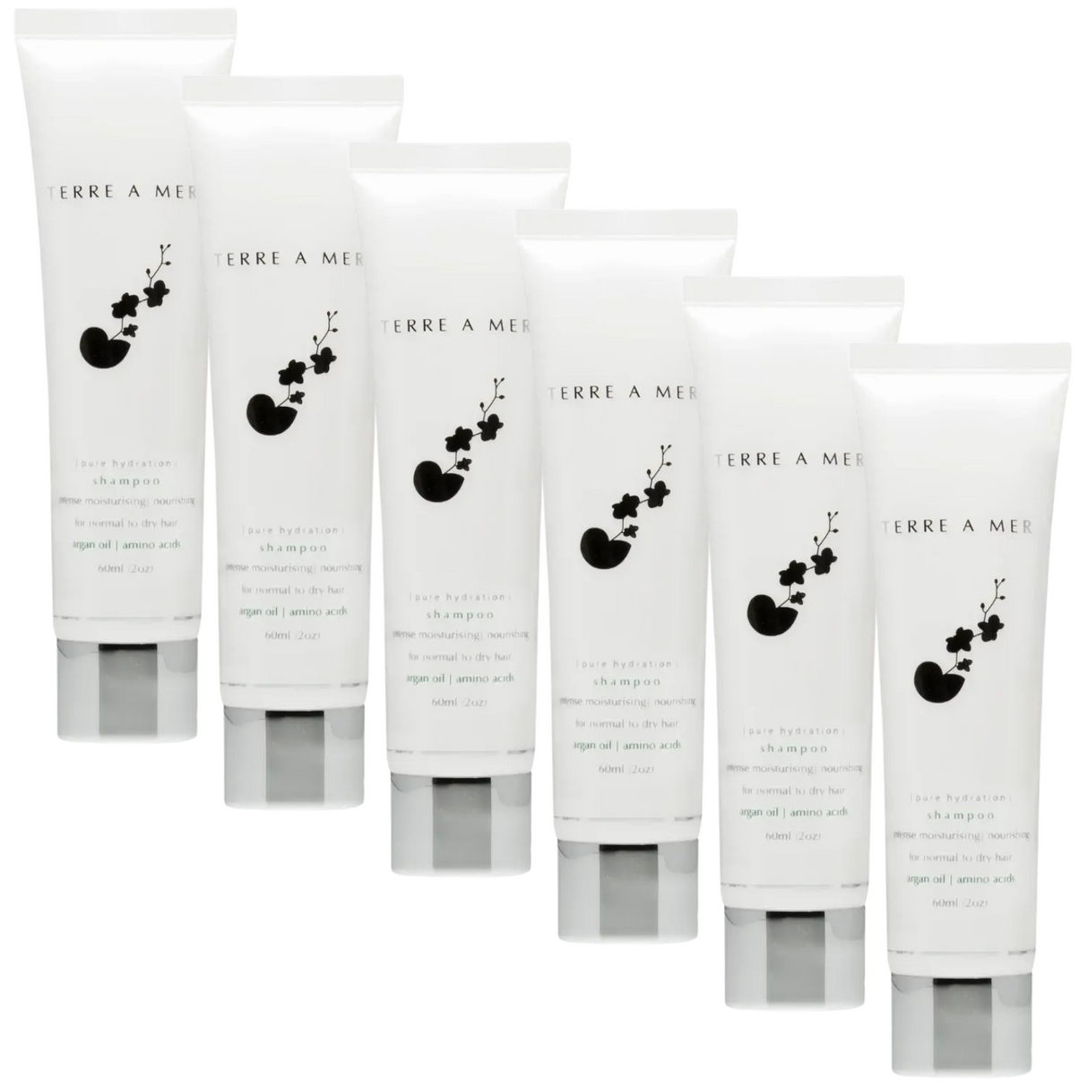 6x Terre A Mer Pure Hydration Amino Acid/Argan Oil Shampoo - 60ml Travel Size (Bulk Pack)