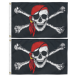 2x Black Pirate Flag w/ Skull, Crossbones & Red Bandana Pack - Large Jolly Roger Flag - 150x90cm