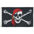 Black Pirate Flag w/ Skull, Crossbones & Red Bandana - Large Jolly Roger Flag - 150x90cm