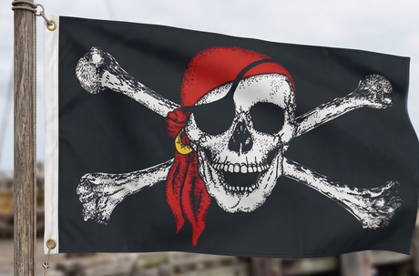 Black Pirate Flag w/ Skull, Crossbones & Red Bandana - Large Jolly Roger Flag - 150x90cm