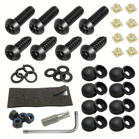 Anti-Theft Car License Number Plate Screw Kit - Rustproof Stainless Steel - Matte Black