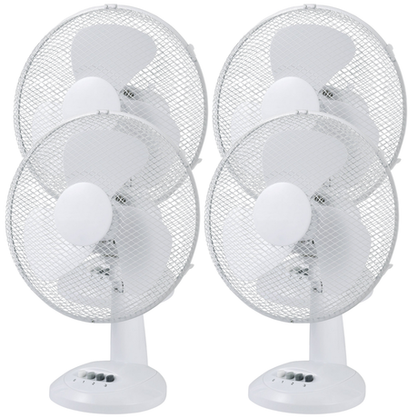 4x Sheffield 30cm Desk/Table Fan with 3 Speed Settings Bulk Pack - White (PL705)