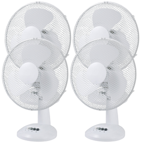 4x Sheffield 30cm Desk/Table Fan with 3 Speed Settings in White (PL705)
