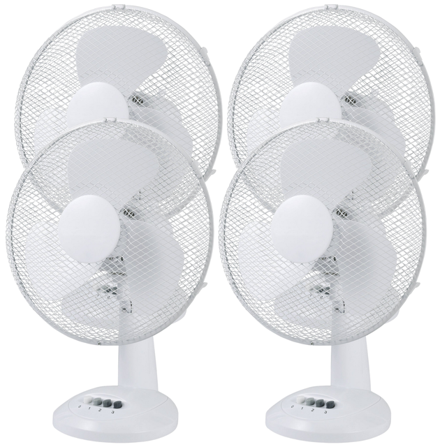 4x Sheffield 30cm Desk/Table Fan with 3 Speed Settings in White (PL705)