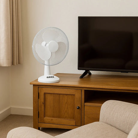 Sheffield 30cm Desk/Table Fan with 3 Speed Settings in White (PL705)