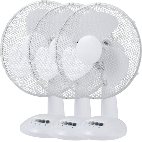 3x Sheffield 40cm Desk/Table Fan with 3 Speed Settings & Carry Handle Bulk Pack - White (PL706)
