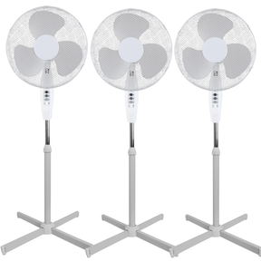 3x Sheffield 1.25m Tall Pedestal Oscillating Fan w/ 40cm Head Bulk Pack - White (Self Standing)