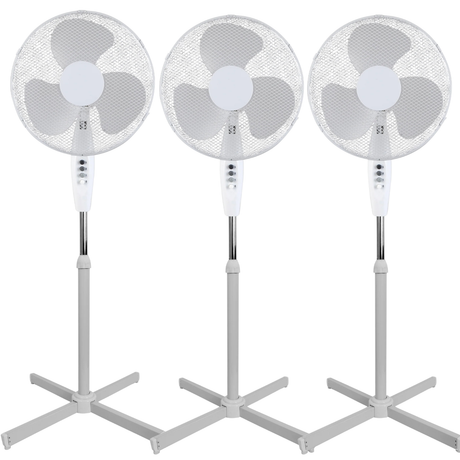 3x Sheffield 1.25m Tall Pedestal Oscillating Fan w/ 40cm Head Bulk Pack - White (Self Standing)