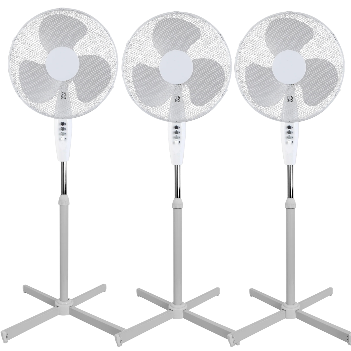 3x Sheffield 1.25m Tall Pedestal Oscillating Fan w/ 40cm Head Bulk Pack - White (Self Standing)