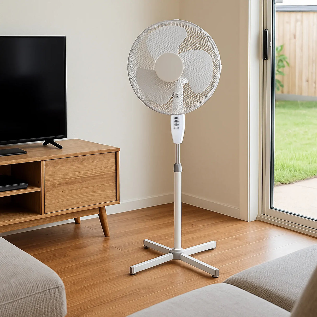 Sheffield 1.25m Tall Pedestal Oscillating Fan w/ 40cm Head - White (Self Standing)