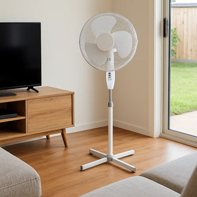 Sheffield 1.25m Tall Pedestal Oscillating Fan w/ 40cm Head - White (Self Standing)
