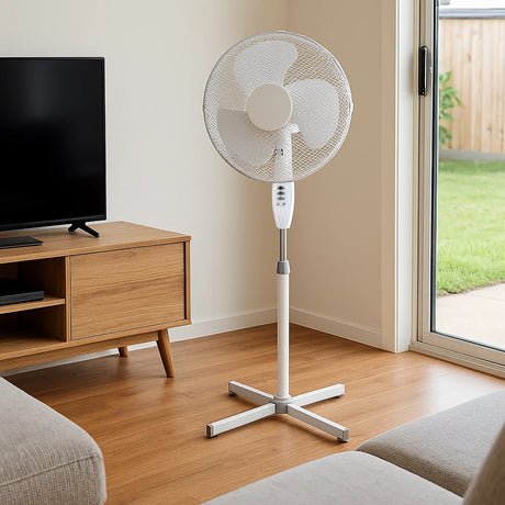 Sheffield 1.25m Tall Pedestal Oscillating Fan w/ 40cm Head - White (Self Standing)